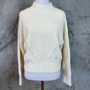 Moon & Madison Waffle Knit Cream Turtleneck Cropped Sweater S